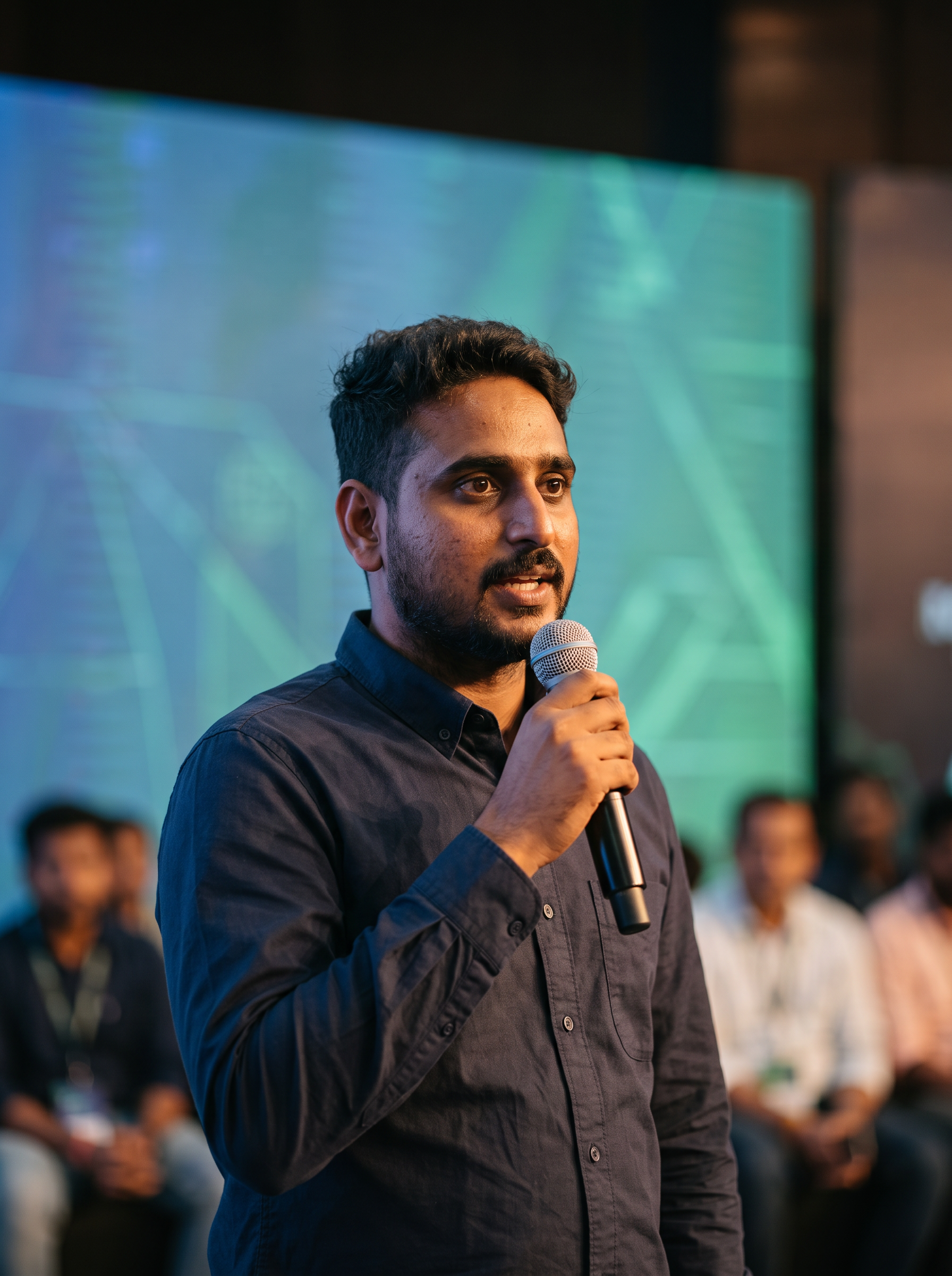 Siddiq speaking on stage